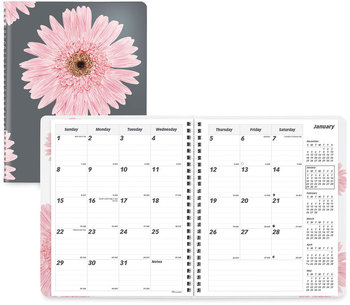 Brownline® Essential Collection 14-Month Ruled Monthly Planner Daisy Artwork, 8.88 x 7.13, Black/Pink Cover, 14-Month: Dec 2024 to Jan 2026