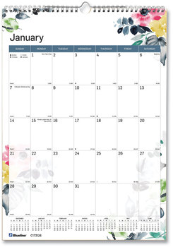 Blueline® 12-Month Colorful Wall Calendar Watercolor Floral Artwork, 12 x 17, White/Multicolor Sheets, (Jan to Dec): 2025