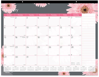 Brownline® Monthly Desk Pad Calendar Pink Daisy Artwork, 22 x 17, Pink/White Sheets, Black Binding, 12-Month (Jan to Dec): 2025