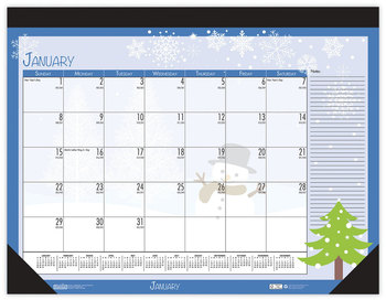 House of Doolittle™ 100% Recycled Seasonal Desk Pad Calendar Illustrated Seasons Artwork, 18.5 x 13, Black Binding/Corners,12-Month (Jan to Dec): 2025