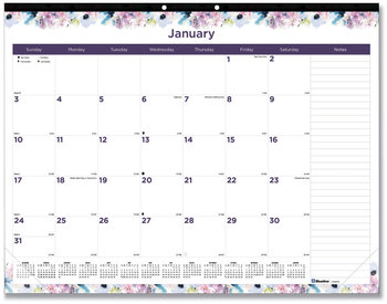 Blueline® Passion Monthly Deskpad Calendar Floral Artwork, 22 x 17, White/Multicolor Sheets, Black Binding, 12-Month (Jan-Dec): 2025