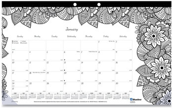 Blueline® Monthly Desk Pad Calendar with Coloring Pages DoodlePlan 17.75 x 10.88, Black Binding, Clear Corners, 12-Month (Jan-Dec): 2025