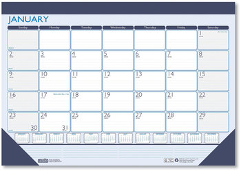 House of Doolittle™ 100% Recycled Contempo Desk Pad Calendar 18.5 x 13, White/Blue Sheets, Blue Binding, Corners, 12-Month (Jan to Dec): 2025