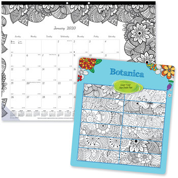 Blueline® Monthly Desk Pad Calendar with Coloring Pages DoodlePlan 22 x 17, Black Binding, Clear Corners, 12-Month (Jan to Dec): 2025