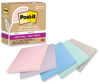 Post-it® Notes Super Sticky 100% Recycled Paper 3" x Wanderlust Pastels, 70 Sheets/Pad, 5 Pads/Pack