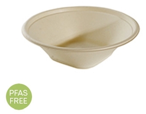 Conserveware Round Bagasse Bowls with Square Bottom. 32 oz. 7.75 in. 75 bowls/bag, 4 bags/case.