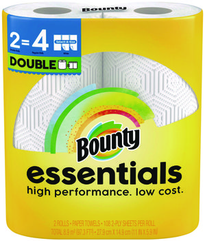 Bounty® Essentials Select-A-Size Kitchen Roll Paper Towels. 2-Ply. White. 108 sheets/roll, 2 rolls/pack, 8 packs/carton.