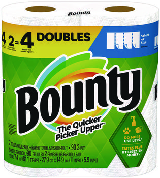 Bounty® Select-a-Size Kitchen Roll Paper Towels 2-Ply, 5.9 x 11, 90 Sheets/Roll, 2 Double Rolls/Pack