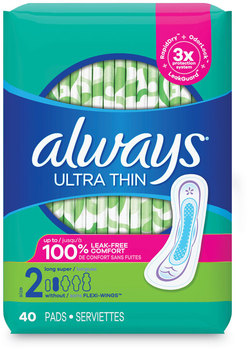 Always® Ultra Thin Pads Super Long 10 Hour, 40/Pack