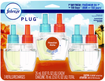 Febreze® PLUG™ Air Freshener Refills. 0.87 oz. Hawaiian Aloha scent. 3 packs/carton.