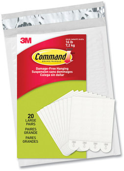 Command™ Picture Hanging Strips Removable, Holds Up to 4 lbs per Pair, Large, 0.63 x 3.63, White, 20 Pairs/Pack