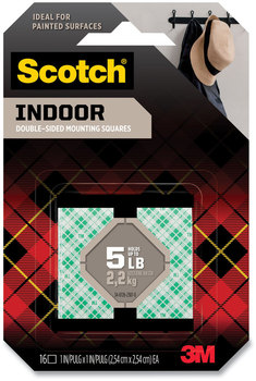 Scotch® Permanent High-Density Foam Mounting Tape 1" Squares, Double-Sided, Holds Up to 5 lbs, White, 16/Pack