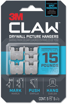 3M™ Claw Drywall Picture Hanger Stainless Steel, 15 lb Capacity, 5 Hooks and Spot Markers