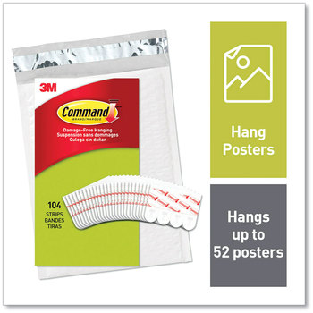 Command™ Poster Strips Removable, Holds Up to 1 lb per Pair, Small, 0.63 x 1.75, White, 104/Pack