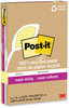 A Picture of product MMM-4621R4SSCY Post-it® Notes Super Sticky 100% Recycled Paper Ruled, 4" x 6", Canary Yellow, 45 Sheets/Pad, 4 Pads/Pack