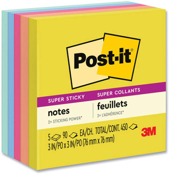 Post-it® Notes Super Sticky Note Pads in Summer Joy Collection Colors 3" x 90 Sheets/Pad, 5 Pads/Pack