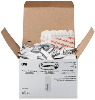 Command™ General Purpose Hooks Medium, Metal, White, 2 lb Capacity, 35 and 40 Strips/Pack