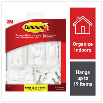 Command™ Variety Packs General Purpose Hooks, Pack, Assorted Sizes, Plastic, White, 0.5, 1, 3, 5, 16 lb Capacities, 54 Pieces/Pack