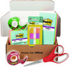 A Picture of product MMM-SPI Scotch™ Post-it® Office Essentials Kit 7 Pads Assorted Super Sticky Notes, 1 Pack Flags, Roll Magic Tape, Super-Hold Scissors