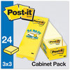 A Picture of product MMM-70005141687 Post-it® Notes Original Pads in Canary Yellow Cabinet Pack, 3" x 90 Sheets/Pad, 24 Pads/Pack