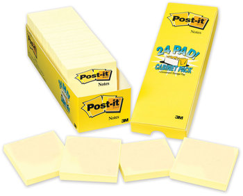 Post-it® Notes Original Pads in Canary Yellow Cabinet Pack, 3" x 90 Sheets/Pad, 24 Pads/Pack