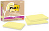 A Picture of product MMM-655R12SSCY Post-it® Notes Super Sticky 100% Recycled Paper 3" x 5", Canary Yellow, 70 Sheets/Pad, 12 Pads/Pack