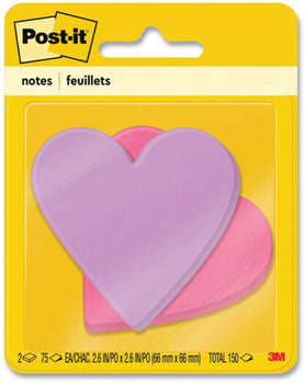 Post-it® Notes Die-Cut Heart Shaped Notepads 3" x Pink/Purple, 75 Sheets/Pad, 2 Pads/Pack