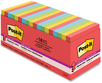 Post-it® Notes Super Sticky Pads in Playful Primary Colors Collection Cabinet Pack, 3" x 90 Sheets/Pad, 18 Pads/Pack