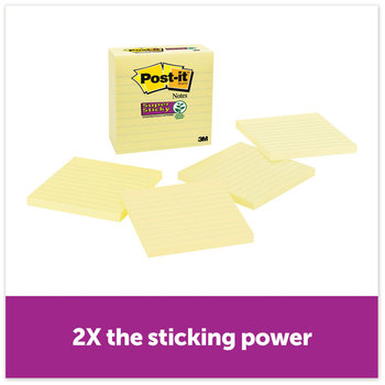 Post-it® Notes Super Sticky Pads in Canary Yellow Note Ruled, 4" x 90 Sheets/Pad, 4 Pads/Pack