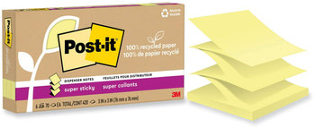 Post-it® Notes Super Sticky 100% Recycled Paper 3" x Canary Yellow, 70 Sheets/Pad, 6 Pads/Pack