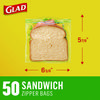 A Picture of product CLO-57263 Glad® Zipper Food Storage Sandwich Bags 6.63 x 9.88 8, Clear, 50 Bags/Box, 12 Boxes/Carton