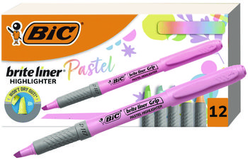 BIC® Brite Liner® Grip Pocket Highlighter Assorted Ink Colors, Chisel Tip, Barrel Dozen