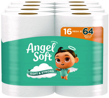 Angel Soft® Mega Toilet Paper Septic Safe, 2-Ply, White, 320 Sheets/Roll, 16 Rolls/Pack