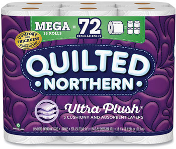 Quilted Northern® Ultra Plush Septic Safe Bathroom Tissue Mega Rolls. 3-Ply. White. 284 sheets/roll, 18 rolls/carton.