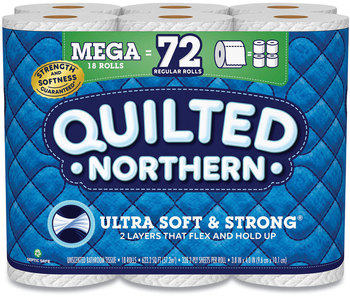 Quilted Northern® Ultra Soft & Strong® Septic Safe Bathroom Tissue and Mega Rolls. 2-Ply. White. 328 sheets/roll, 18 rolls/carton.