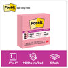 A Picture of product MMM-R440NPSS Post-it® Pop-up Notes Super Sticky Refill Note Ruled, 4" x Neon Pink, 90 Sheets/Pad, 5 Pads/Pack