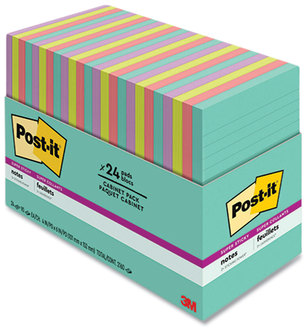 Post-it® Notes Super Sticky Pads in Supernova Neon Colors Neons Collection Note Ruled, Cabinet Pack, 4" x 6", 90 Sheets/Pad, 24 Pads/Pack