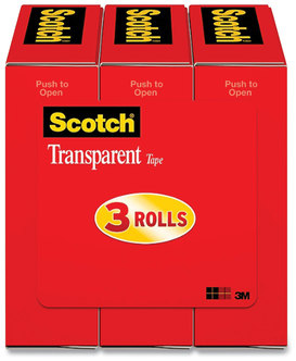 Scotch® Transparent Tape 1" Core, 0.75" x 27.77 yds, Crystal Clear, 3/Pack