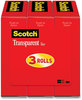 A Picture of product MMM-600K3 Scotch® Transparent Tape 1" Core, 0.75" x 27.77 yds, Crystal Clear, 3/Pack