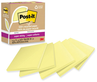 Post-it® Notes Super Sticky 100% Recycled Paper 3" x Canary Yellow, 70 Sheets/Pad, 5 Pads/Pack