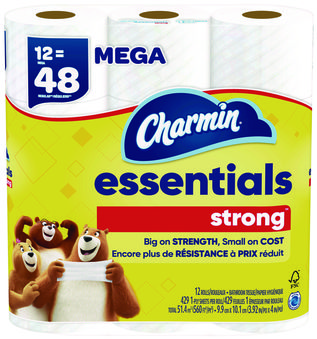 Charmin® Essentials Strong™ Bathroom Tissue Septic Safe, 1-Ply, White, 429/Roll, 12 Rolls/Pack