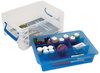 A Picture of product AVT-37371 Advantus Super Stacker® Divided Storage Box 6 Sections, 10.38" x 14.25" 6.5", Clear/Blue