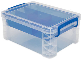 Advantus Super Stacker® Divided Storage Box 6 Sections, 10.38" x 14.25" 6.5", Clear/Blue