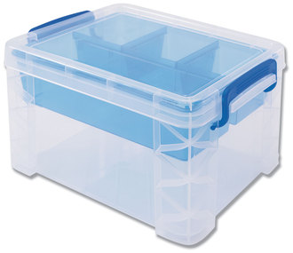 Advantus Super Stacker® Divided Storage Box 5 Sections, 7.5" x 10.13" 6.5", Clear/Blue