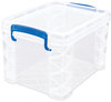 A Picture of product AVT-39230 Advantus Super Stacker® Lift-Off Lid Storage Tote 7.25" x 10.88" 6.38", Transparent/Blue