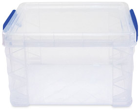 Advantus Super Stacker® Lift-Off Lid Storage Tote 7.25" x 10.88" 6.38", Transparent/Blue