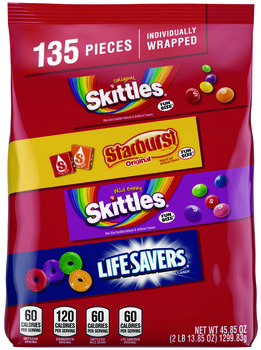 MARS Skittles, Starburst & Life Savers Fun Size Fruity Candy Assortment and 45.85 oz Bag, 135 Pieces, Individually Wrapped