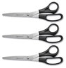 A Picture of product ACM-16907 Westcott® All Purpose Stainless Steel Scissors 8" Long, 3.5" Cut Length, Offset Black Handle, 3/Pack