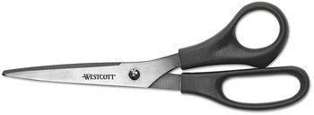 Westcott® All Purpose Stainless Steel Scissors 8" Long, 3.5" Cut Length, Offset Black Handle, 3/Pack