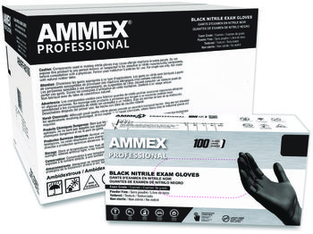AMMEX® Professional Powder-Free Nitrile Exam Gloves. Size Medium. 3 mil. Black. 100/box.